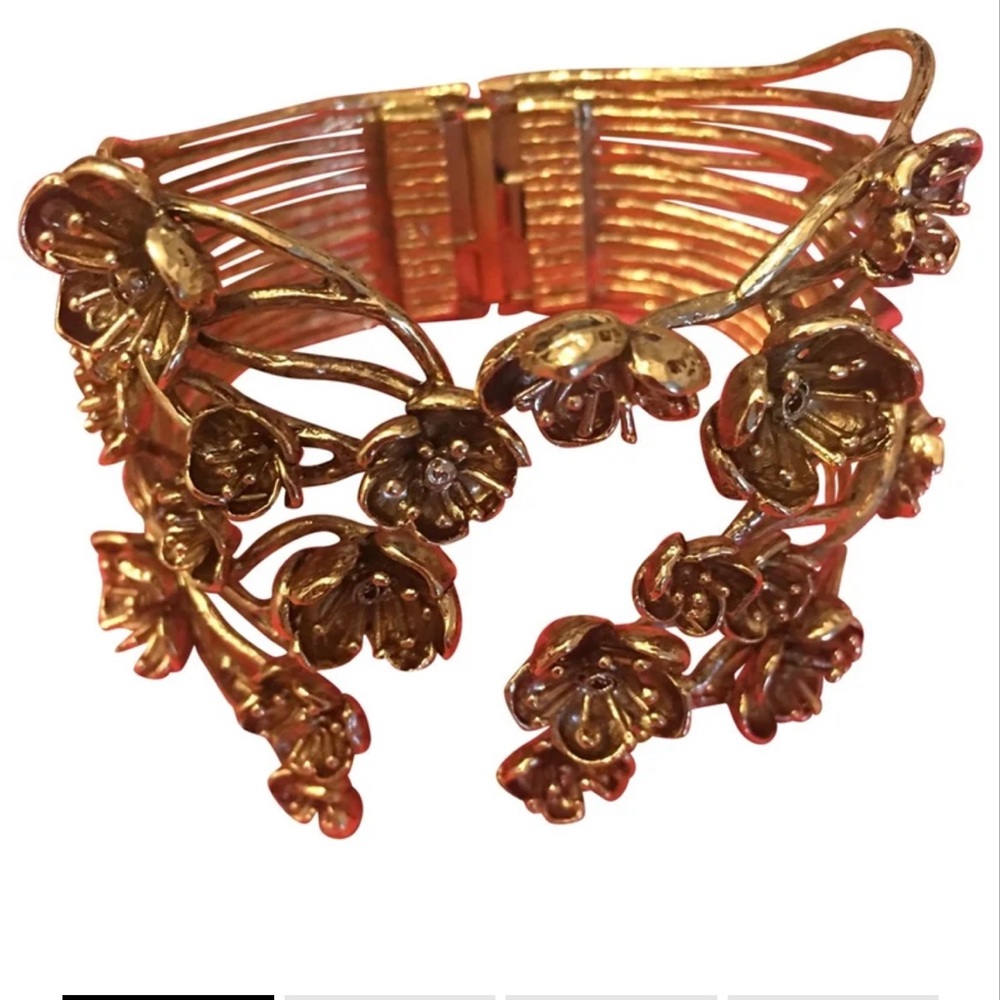 AURELIE BIDERMANN Paris Gold Boho Floral Cuff Bracelet Drop Earrings Set RARE!